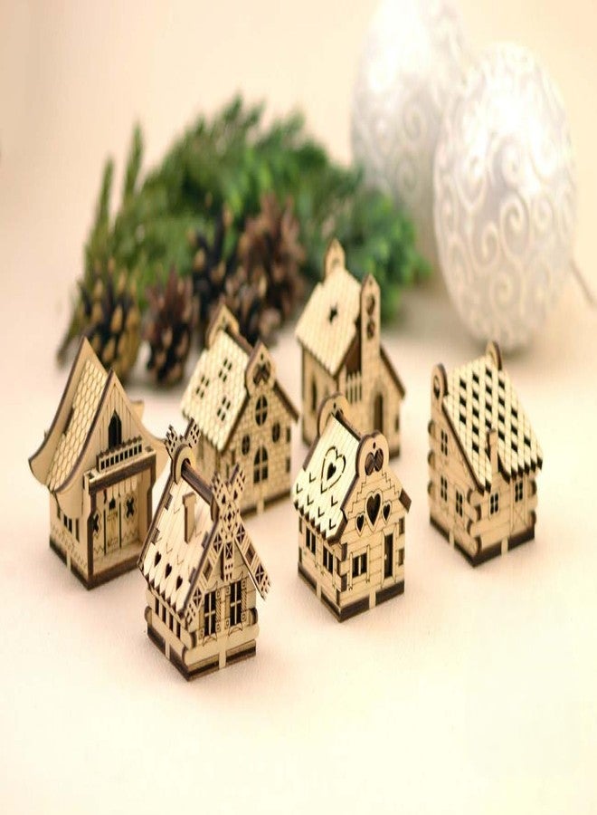 Raystar™ Wooden Miniature Cottage House Models, DIY Assembly Set of 6, Natural Wood, 3 x 3 x 3 CM - Image 1